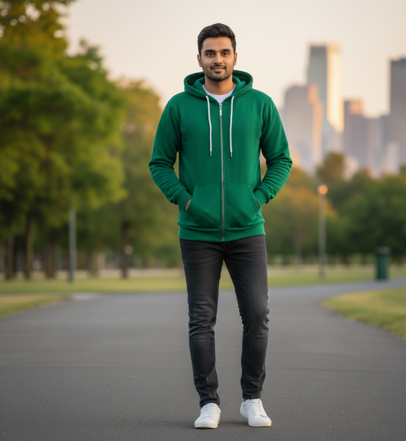 Green Full Zip Fleece Hoodie