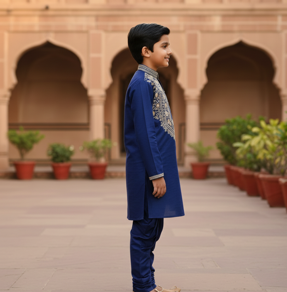 Indigo Embroidered Kurta Set - Image 2