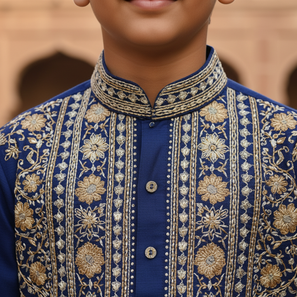 Indigo Embroidered Kurta Set - Image 3