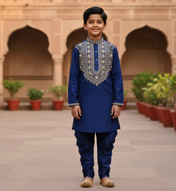 Indigo Embroidered Kurta Set