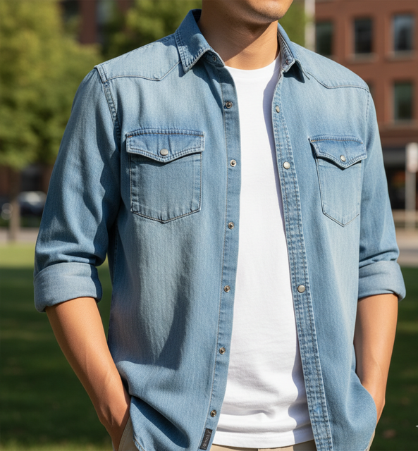 Light Blue Denim Casual Shirt - Image 3
