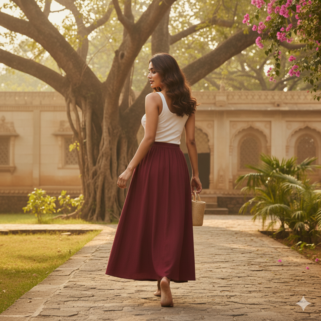 Maroon Maxi Skirt - Image 2