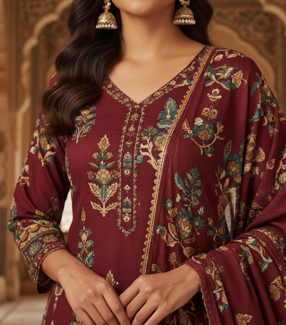 Maroon Printed Suit Set - Image 3