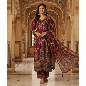 Maroon Printed Suit Set