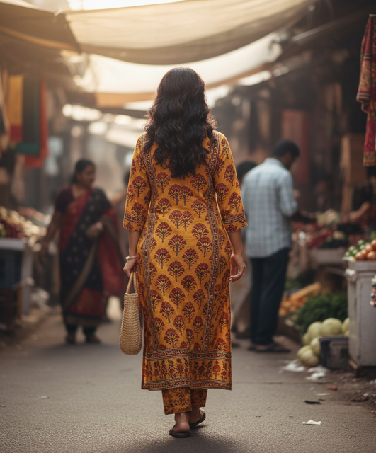 Mustard Block Print Kurti - Image 2