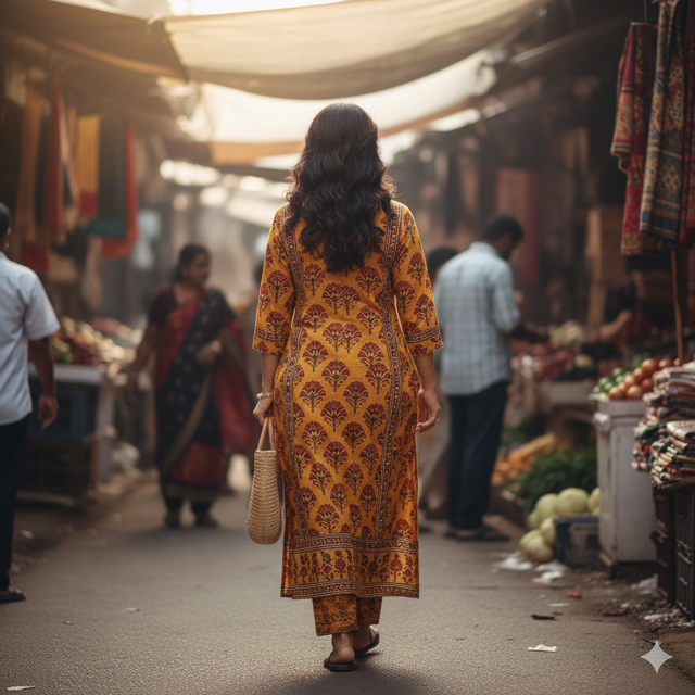Mustard Block Print Kurti - Image 2