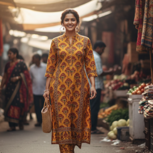 Mustard Block Print Kurti