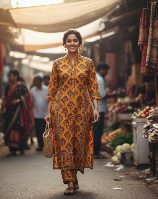 Mustard Block Print Kurti
