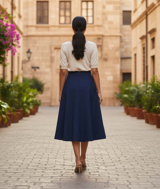 Navy A-Line Cotton Skirt - Image 2