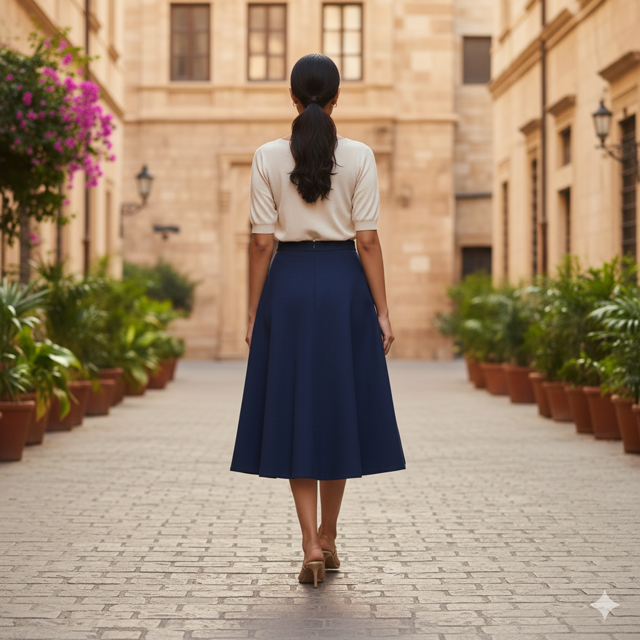 Navy A-Line Cotton Skirt - Image 2