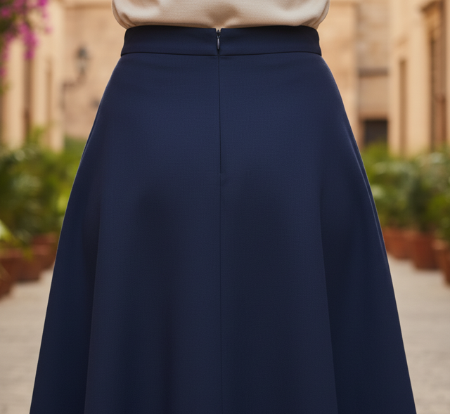 Navy A-Line Cotton Skirt - Image 3