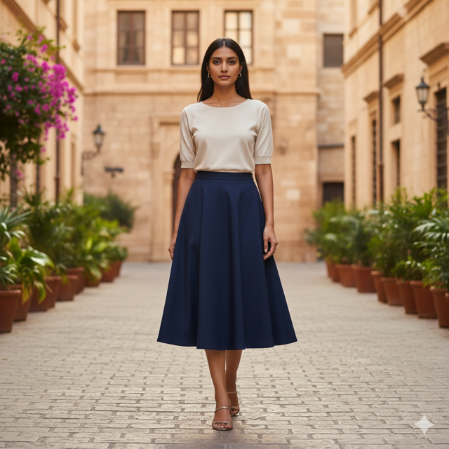 Navy A-Line Cotton Skirt