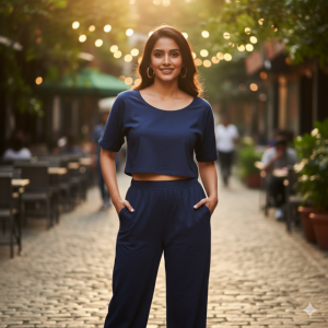 Navy Blue Cotton Co-ord Set