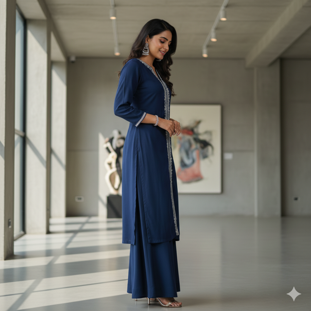 Navy Blue Palazzo Suit - Image 2