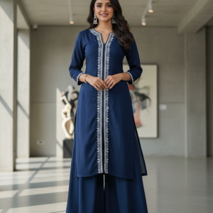 Navy Blue Palazzo Suit