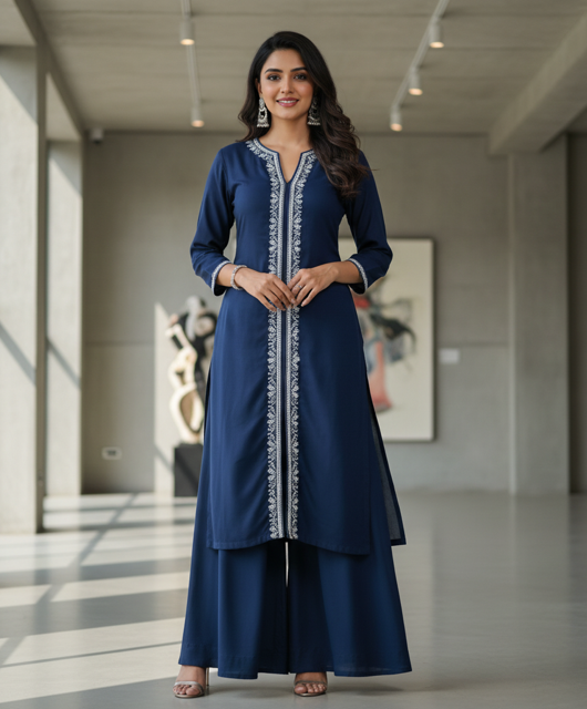 Navy Blue Palazzo Suit