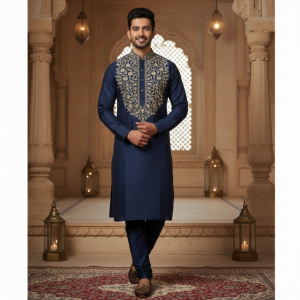 Navy Embroidered Kurta