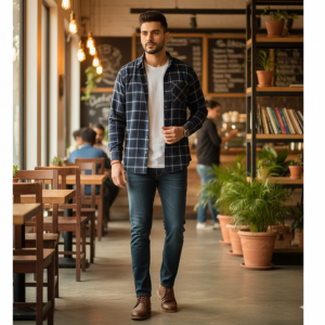 Navy Flannel Casual Shirt