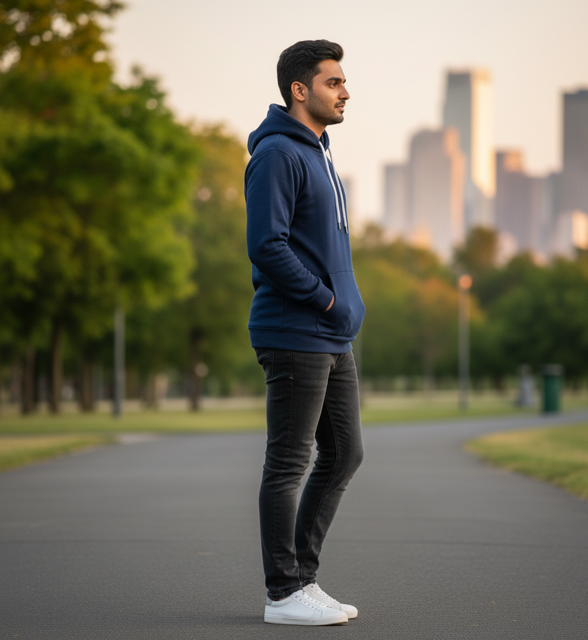 Navy Fleece Pullover Hoodie - Image 2