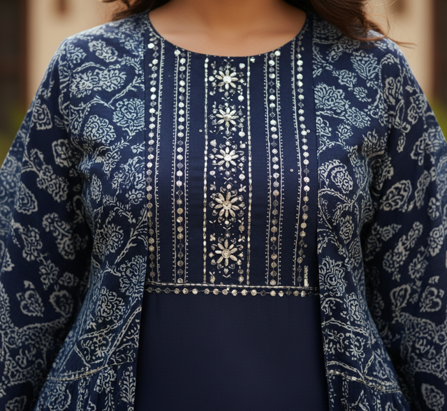 Navy Layered Kurti - Image 3