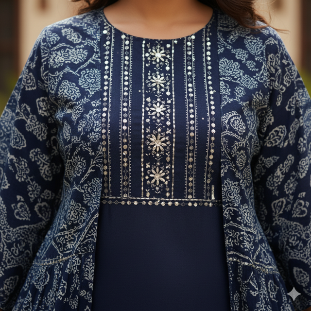 Navy Layered Kurti - Image 3