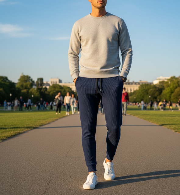 Navy Ribbed Joggers - Image 2
