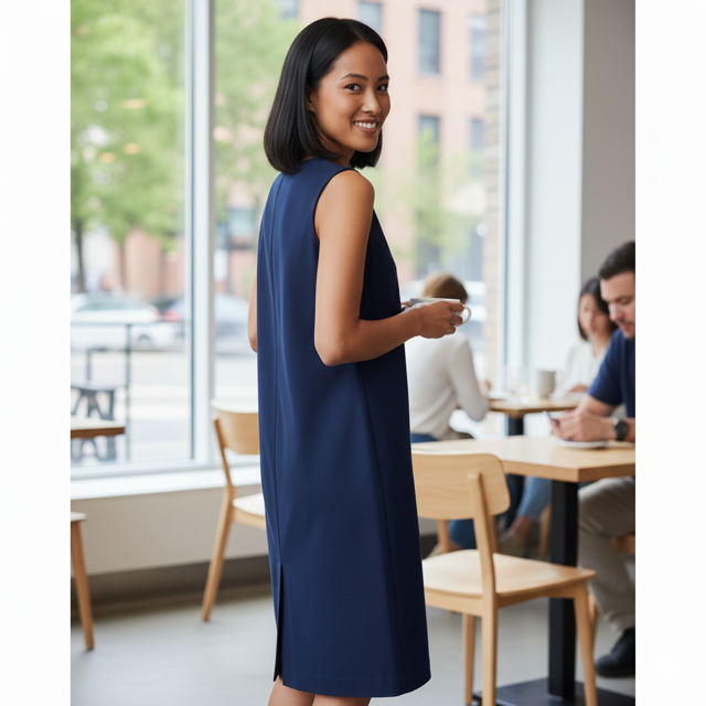 Navy Shift Cotton Dress - Image 2