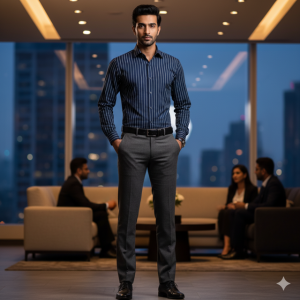 Navy Striped Formal Shirt