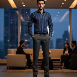 Navy Striped Formal Shirt
