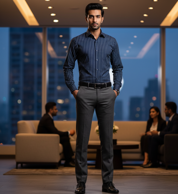 Navy Striped Formal Shirt