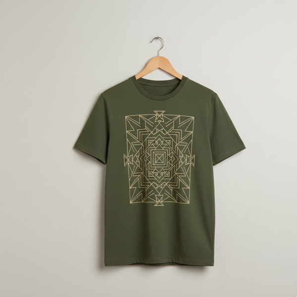 Olive Geometric Pattern Tee