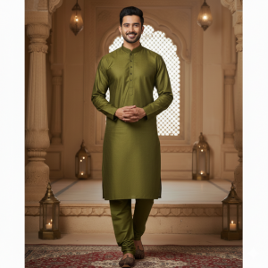 Olive Green Silk Kurta