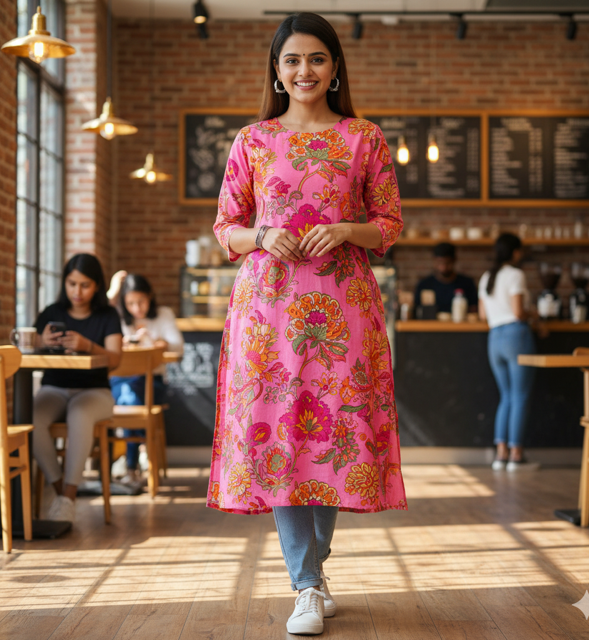 Pink Printed Kurti