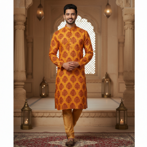 Saffron Printed Kurta