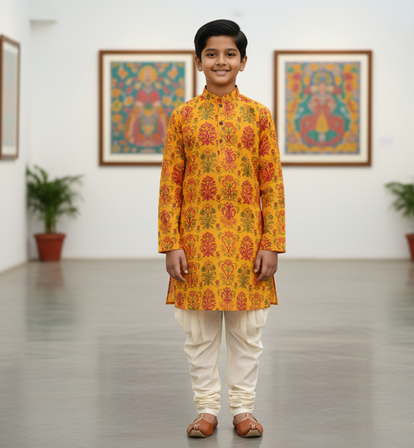 Saffron Printed Kurta Set
