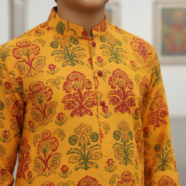 Saffron Printed Kurta Set - Image 3