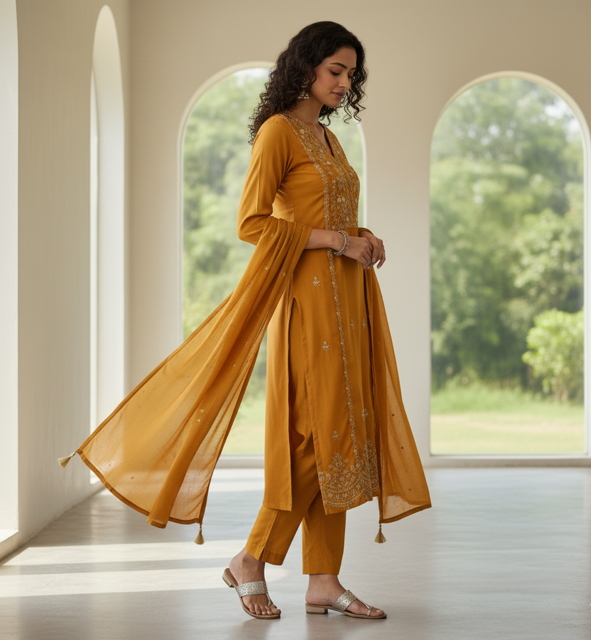Saffron Silk Suit Set - Image 2