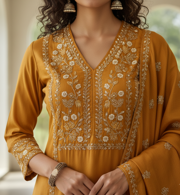 Saffron Silk Suit Set - Image 3