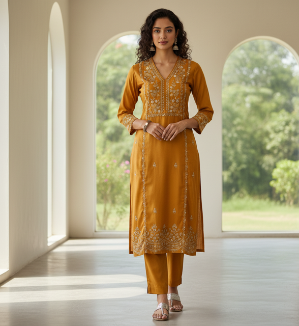 Saffron Silk Suit Set