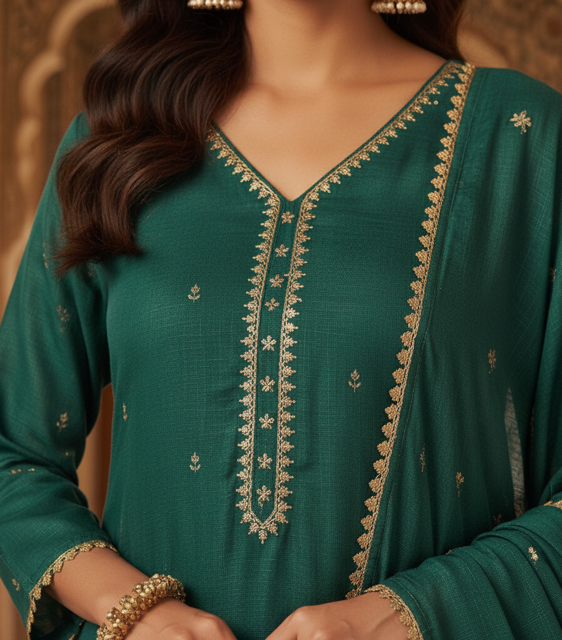 Sea Green Chanderi Suit Set - Image 3