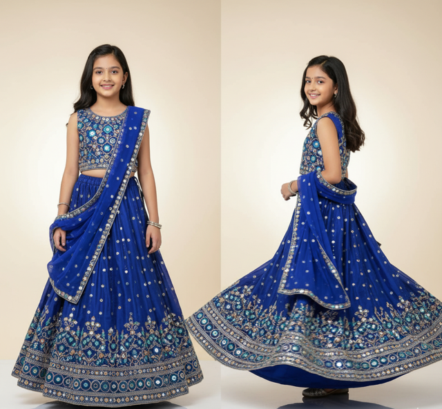 Silk Blend Lehenga with Mirror Work