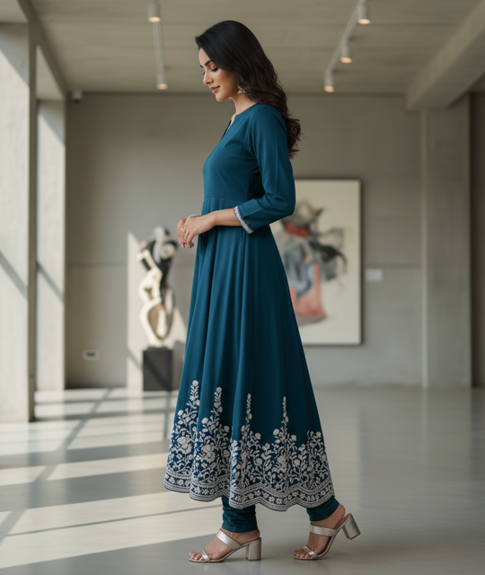 Teal A-Line Kurta Set - Image 2