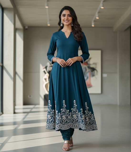 Teal A-Line Kurta Set