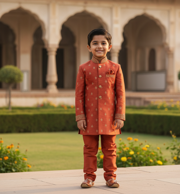 Terracotta Printed Sherwani Style