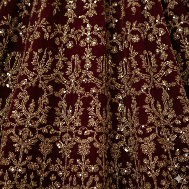 Velvet Lehenga with Embroidery - Image 3