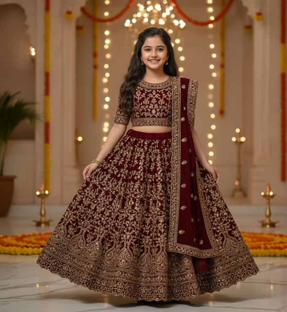 Velvet Lehenga with Embroidery