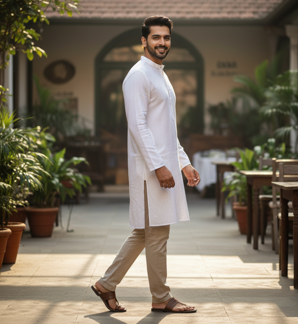 White Linen Summer Kurta - Image 2