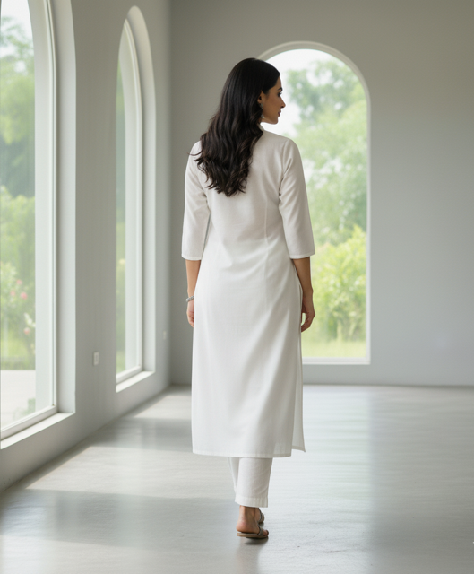 White Solid Straight Kurti - Image 2