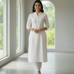 White Solid Straight Kurti