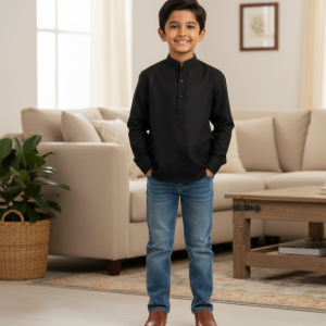 Mandarin Collar Black Shirt